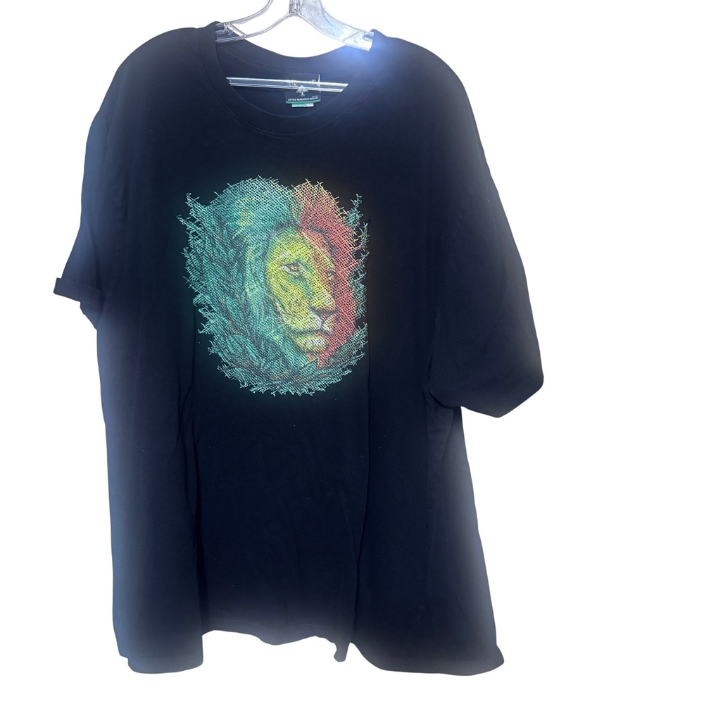 LRG Lifted Research Group Mens 4XL Black Rasta Lion Graphic T-Shirt Streetwear